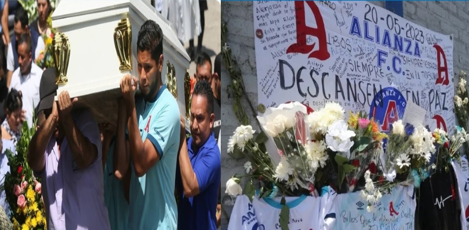 Un improvisado altar afuera del estadio